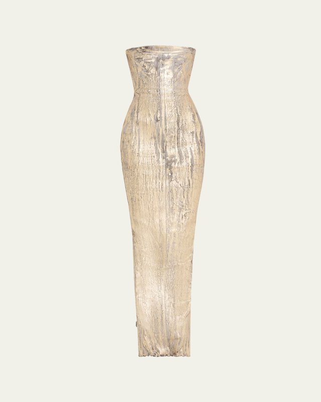 Long Coated Denim Bustier Gown